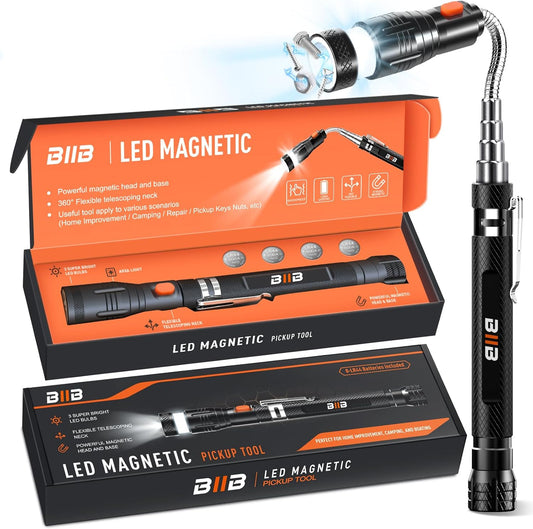 RAK Magnetic Pickup Tool Gifts for Men - Telescoping Magnet with LED Flashlight and 22 Inches Extendable Neck, Cool Gadgets Mechanic Tool, Holiday Gifts for Men, Dad, Husband, Grandpa, Handyman