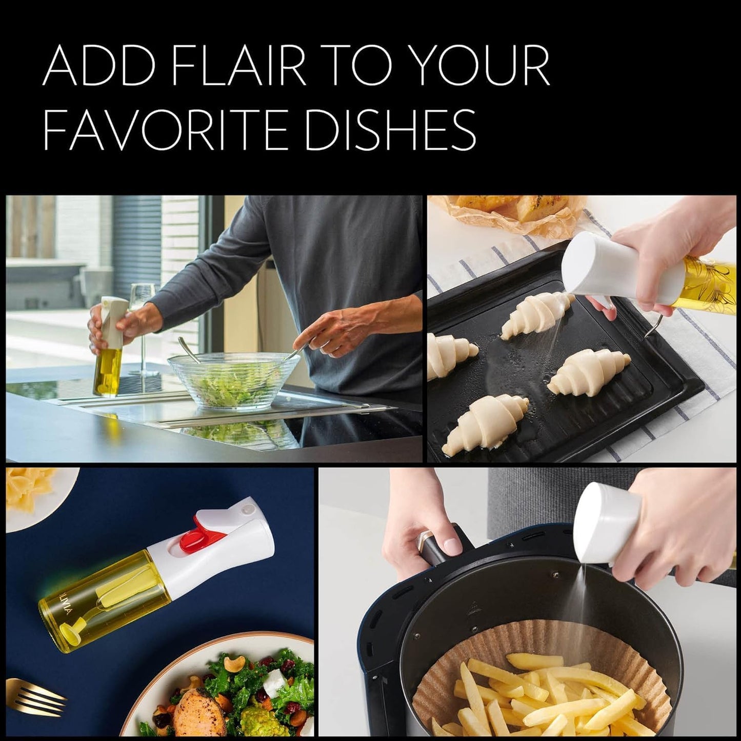 FLAIROSOL OLIVIA. The Original Advanced Oil Sprayer for Cooking, Salads, BBQs and More, Continuous Spray with Portion Control, Trusted by Chefs. Patented Technology. (Glass Bottle) (Gold Print)