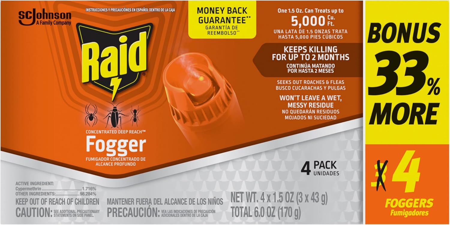 Raid Concentrated Deep Reach Pest Killer & Roach Fogger, 1.5 fl oz, 4 Count