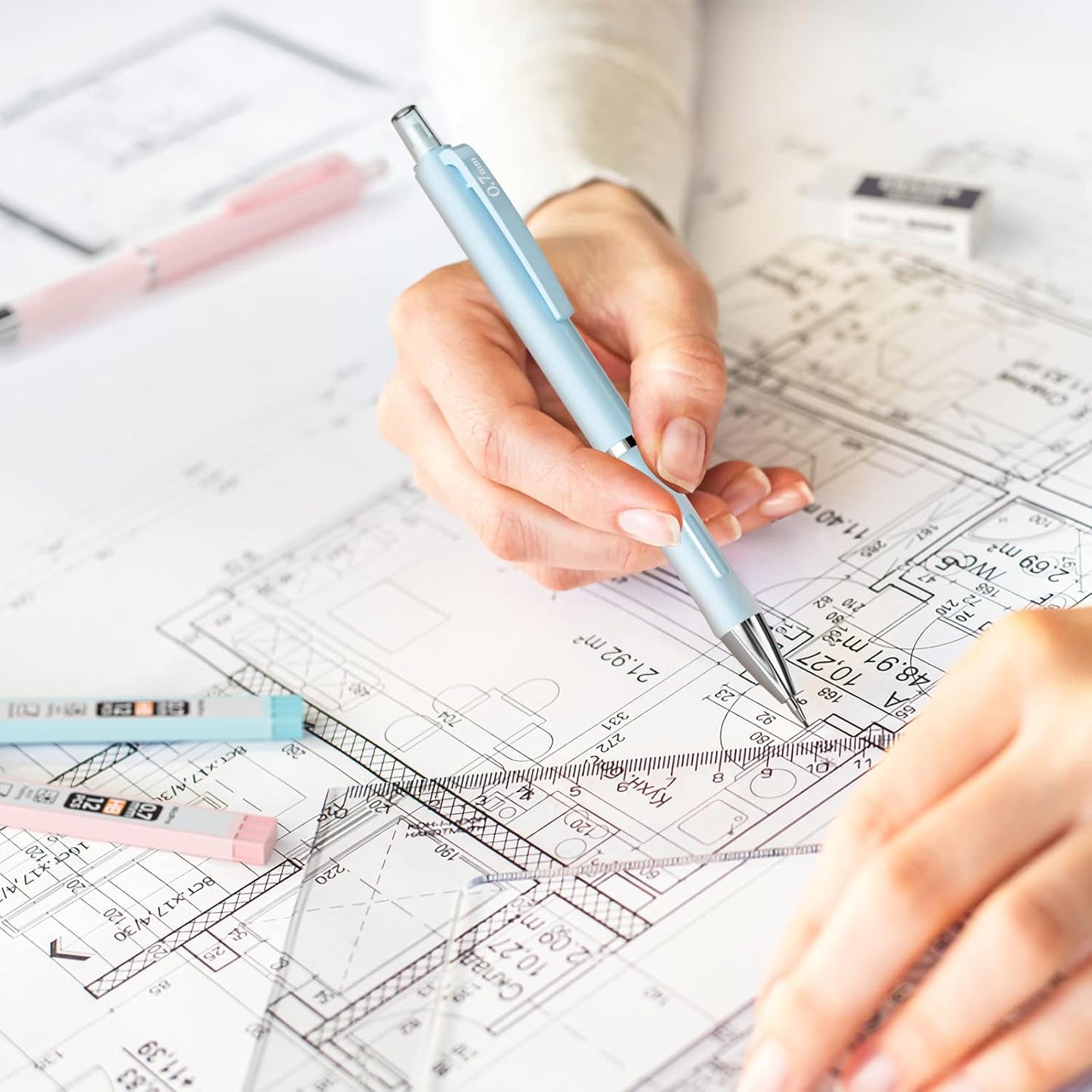 Nicpro 3PCS Cute Mechanical Pencil Set with Case, 0.7 mm Pencils with 6 Tube HB Lead Refill, 3PCS Eraser, 9PCS Eraser Refill for School Supplies Kid Student Writing, Drafting Drawing Sketching