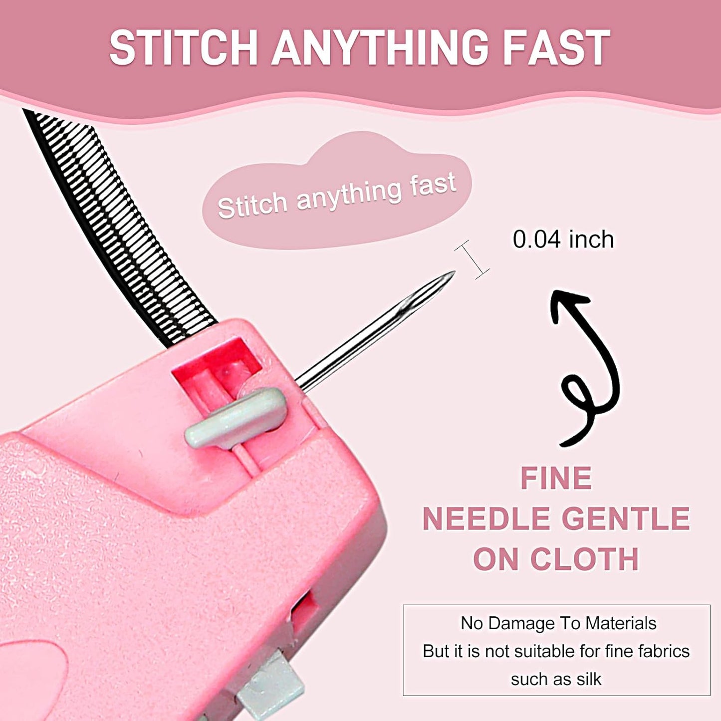 Stitch Gun for Clothes， Handheld Stitch Gun Quick Clothing Fixer，Sewing Kit Includes 1,000 Black Fasteners & 1,000 White Fasteners & 6 Needles，Tagging Gun（Pink）