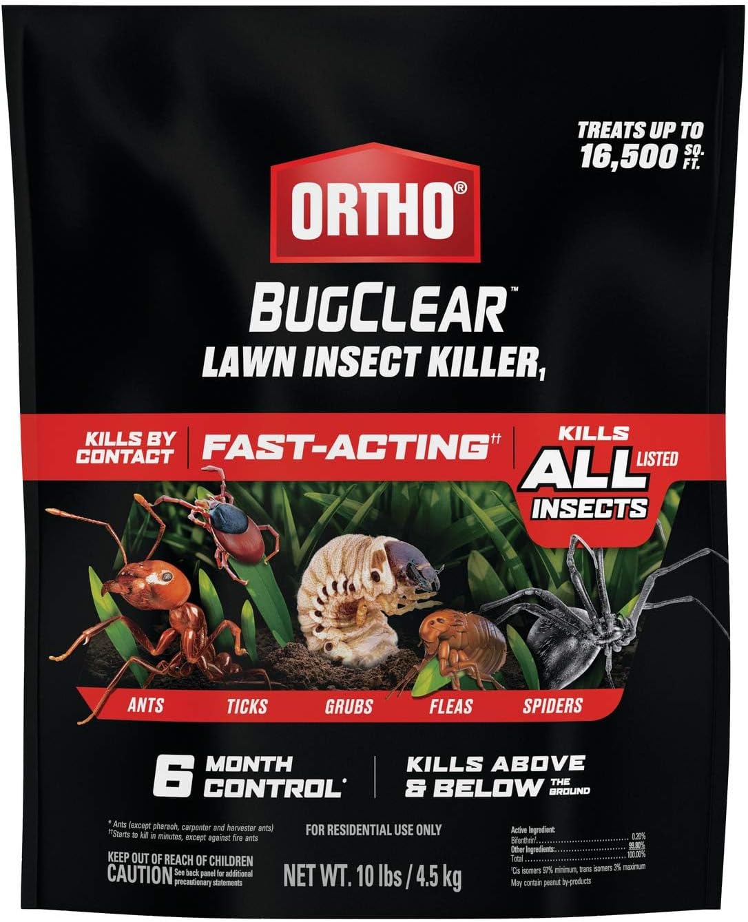 Ortho BugClear Lawn Insect Killer1 - Lawn Bug Killer Granules, Kills Ants, Spiders, Ticks, Fleas, & Grubs, Treats up to 16,500 sq. ft., 10 lb.
