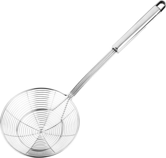 Hiware Solid Stainless Steel Spider Strainer Skimmer Ladle for Cooking and Frying, Kitchen Utensils Wire Strainer Pasta Spoon, 5.4 Inch
