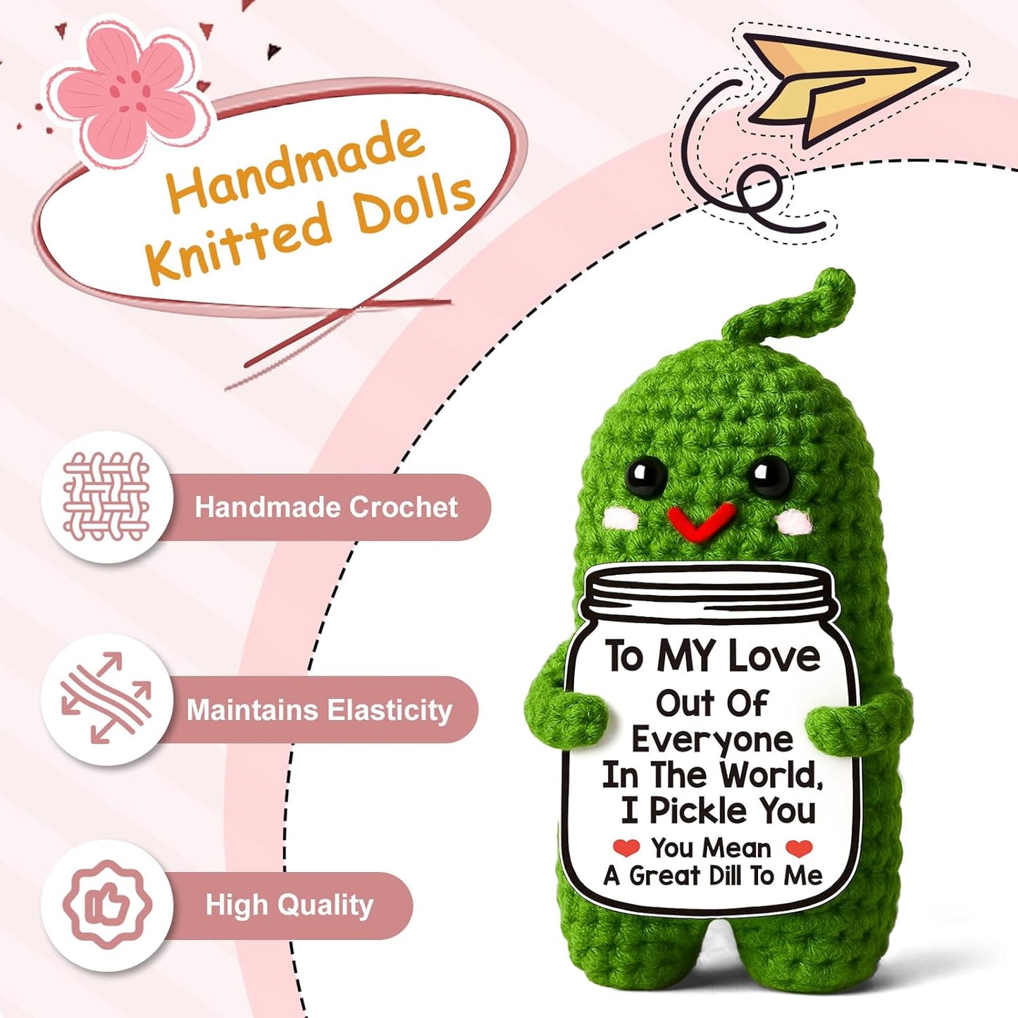 Valentines Day Gifts for Him Her Boyfriend Girlfriend, Handmade Crochet Pickle Valentines Gifts for Wife Husband, I Love You Birthday Gift To My Love Wedding Anniversary Romantic Gift for Couples