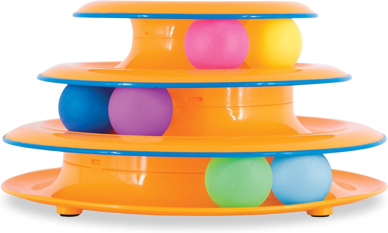 Catstages Tower of Tracks – 3-Level Interactive Cat Toy with 6 Spinning Balls, Non-Slip Base, Ideal for Indoor Cats, Orange