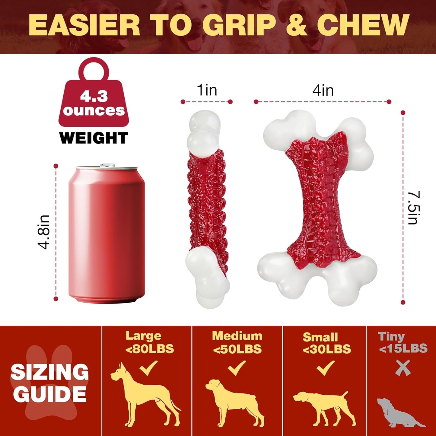 Tough Dog Toys, Toys for Aggressive Chewers Large Breed, Chew Dogs, Bone Toy Nylon Dogs Almost Indestructible