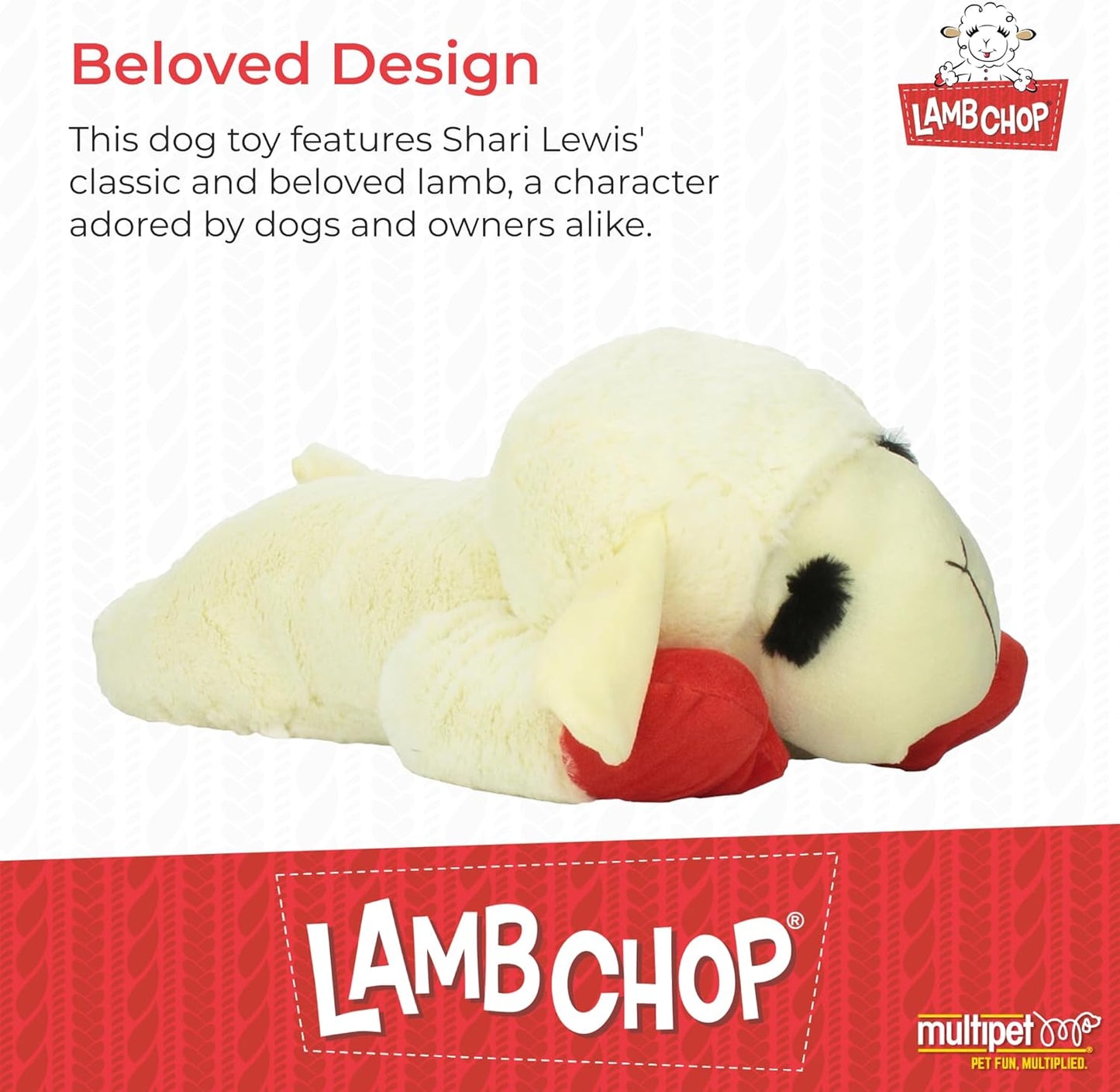Multipet Lamb Chop Dog Plush Toy - Squeaky Toy for All Dogs - Extra Soft Plush - Stuffed Animal Dog Toy for Cuddling & Playing - Jumbo Pet Toy (24", Cream)