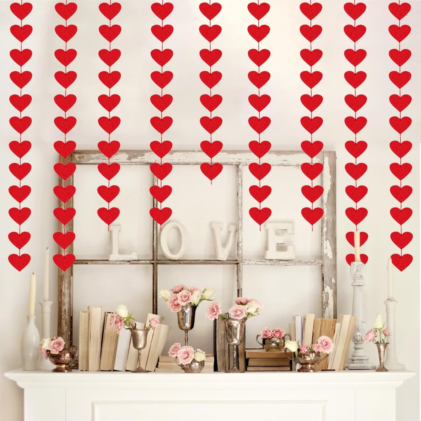 72 Red Hearts Felt Garland - NO DIY - Valentines Red Heart Hanging String Garland - Valentines Decor - Valentine Decorations - Valentines Wedding Anniversary Birthday Party Supplies