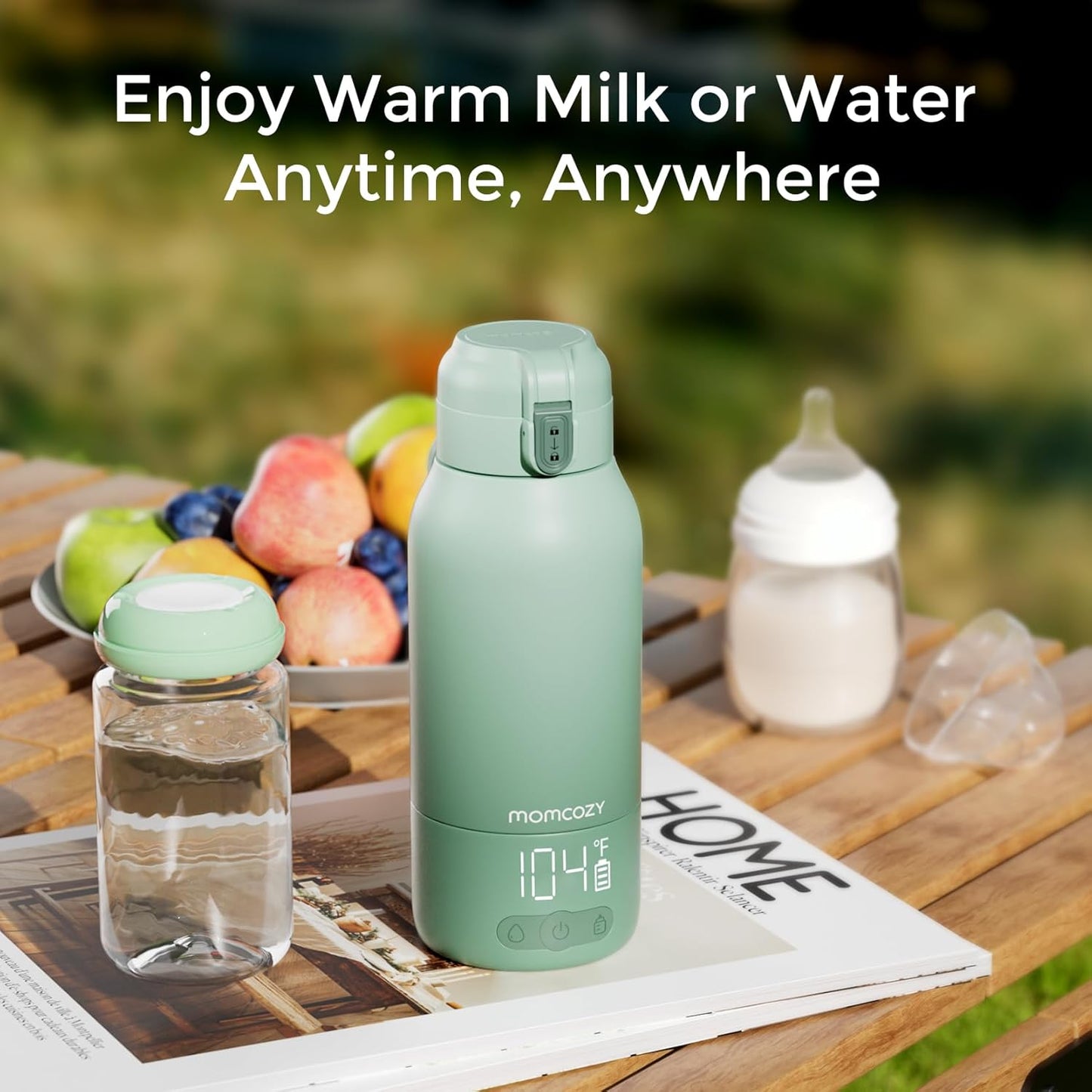 Momcozy Portable Bottle Warmer – Dual Heating for Breast Milk & Water, Fast & Wireless, 17oz Capacity, Travel-Ready