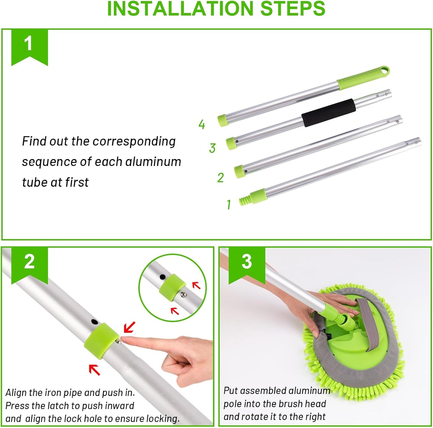 Ordenado 62" Car Wash Brush Kit Mitt Mop Sponge with Long Handle Chenille Microfiber Car Cleaning Brush Kit Supplies Car Washing Mop Kit Car Care Kit of Scratch-Free Replacement Head for Car RV Truck