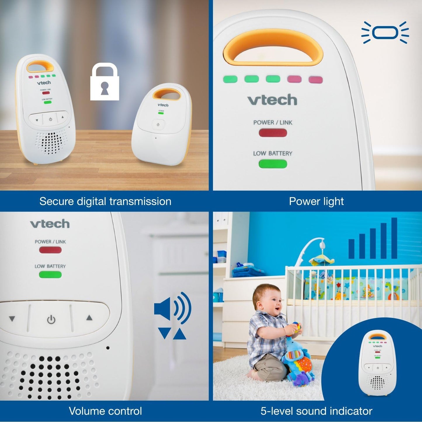 VTech Upgraded Audio Baby Monitor with Rechargeable Battery, Long Range, and Crystal-Clear Sound