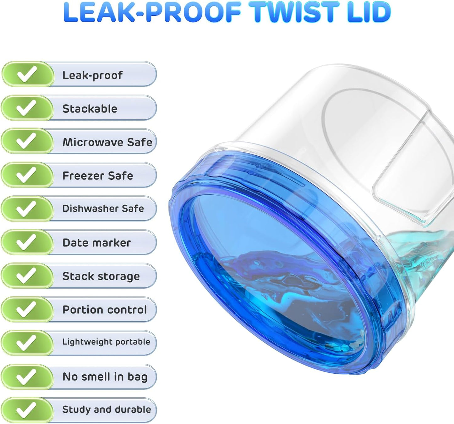 Freezer Storage Containers, [6 Pack-16 Oz] Airtight Plastic Food Storage Containers with Twist Top Lids, Soup, Meal Prep Containers | BPA Free | Stackable | Leakproof | Microwave/Dishwasher Safe