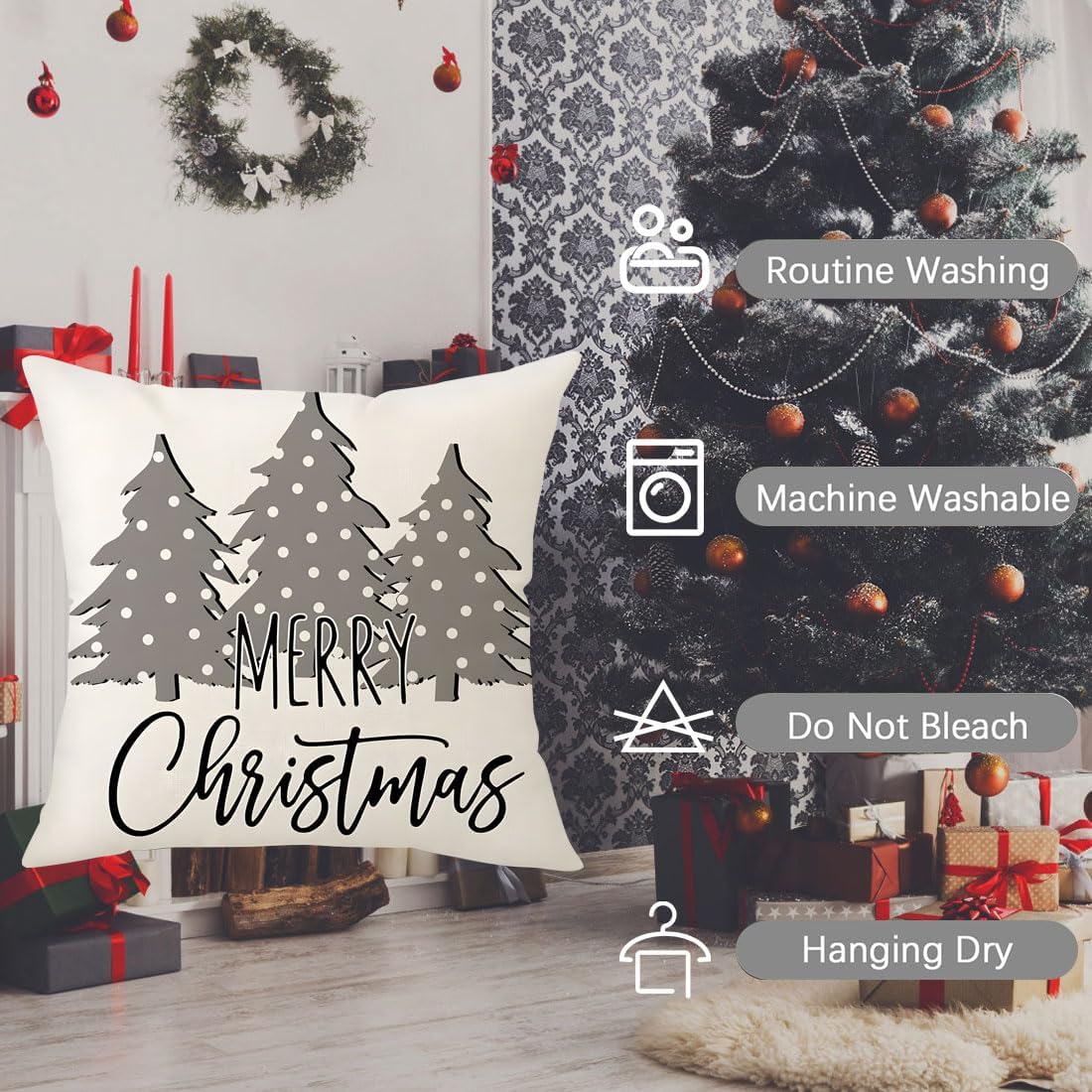 PSDWETS Christmas Pillow Covers 18x18 Set of 4 Christmas Decorations Snowman Deer Tree Winter Holiday Decor Throw Cushion Case for Home Couch