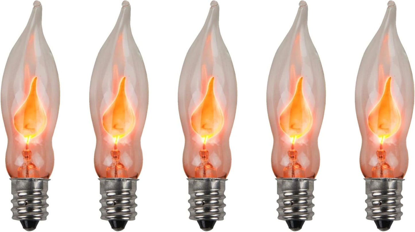 Creative Hobbies A101 Flicker Flame Light Bulb - 3 Watt, 130 Volt, E12 Candelabra Base, Nickel Plated Base - Dances with a Flickering Orange Glow | 5 Pack