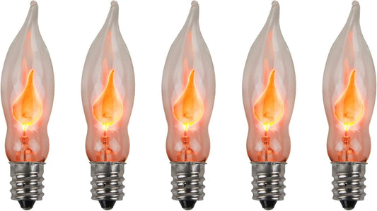 Creative Hobbies A101 Flicker Flame Light Bulb - 3 Watt, 130 Volt, E12 Candelabra Base, Nickel Plated Base - Dances with a Flickering Orange Glow | 5 Pack