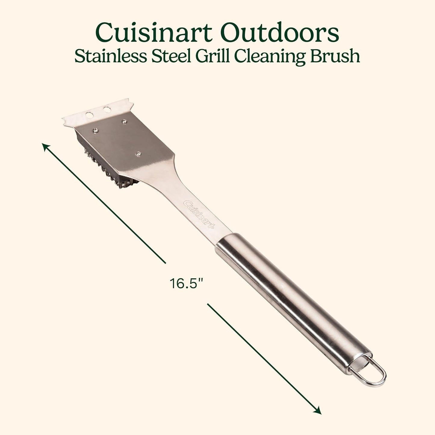 Cuisinart Stainless Steel 16.5" Long Handle Grill Cleaner Brush and Scraper for BBQ, Griddle, Grills, Cookout Tool, Grill Brush for Outdoor Grills BBQ Accessories