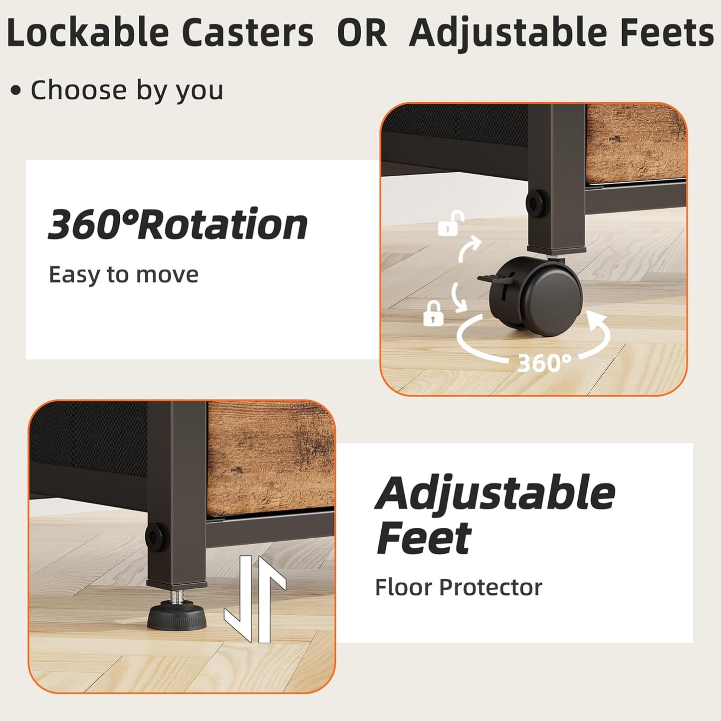 GYIIYUO 2 Drawer File Cabinet with 24'' Extended Desktop, Mobile Filing Cabinet, Rolling File Cabinet with Side Bag, Fabric Drawer, Fits A4/Letter Size, Printer Stand Home Office, Light Brown
