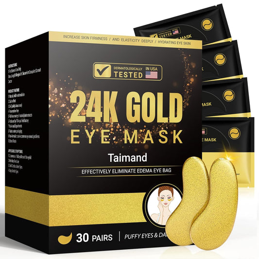 Under Eye Patches (30 Pairs), 24K Gold Under Eye Mask for Puffy Eyes, Dark Circles,Bags and Wrinkles with Collagen,Relieves Pressure and Reduces Wrinkles,Revitalises and Refreshes Your Skin