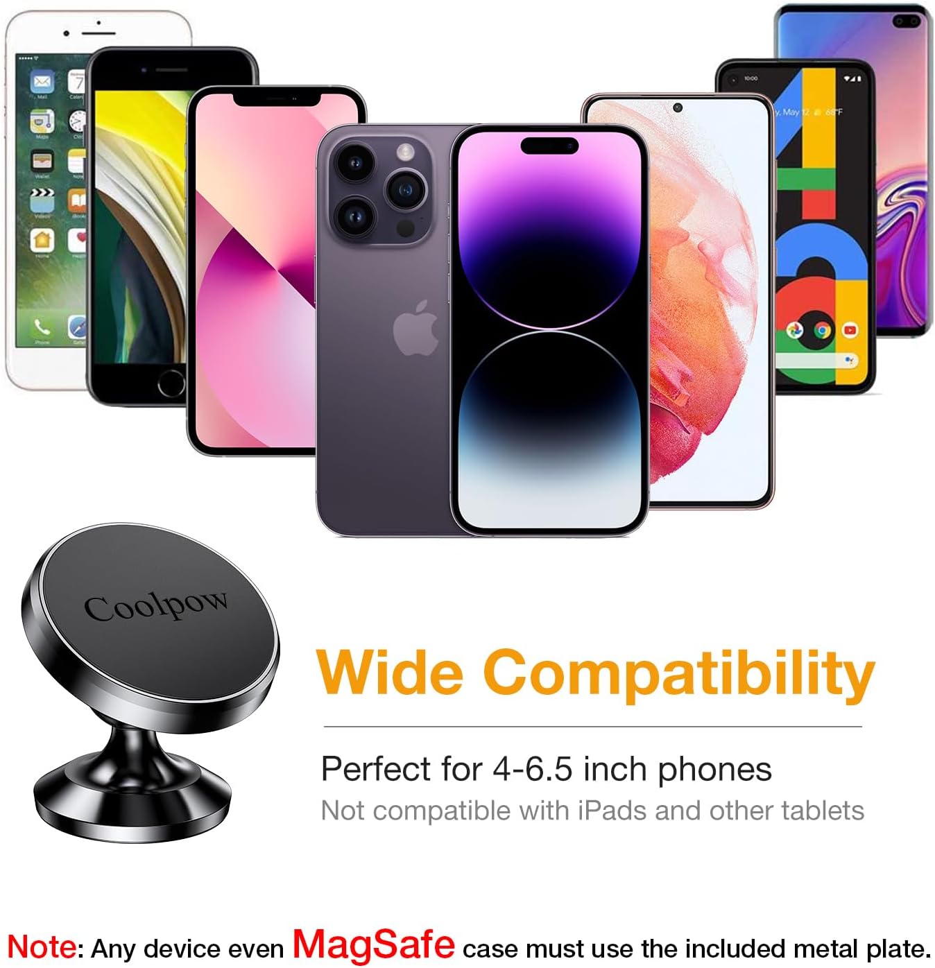 Coolpow 2 Packs Magnetic Phone Holder for car Strong Magnet phone holders for your car phone holder Mount for Car 4 Metal Plate Universal Dash cell phone car mount for iphone Samsung car accessories
