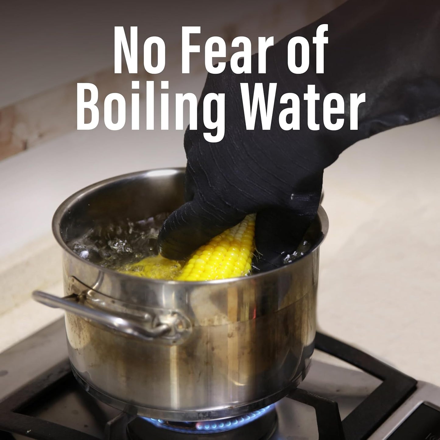 RAPICCA 932°F Heat Resistant BBQ Grill Gloves: Oil Resistant Waterproof for Smoking Grilling Cooking Barbecue Deep Frying Turkey Rotisserie Handling Hot Greasy Meat Stocking Stuffers - Long Sleeve