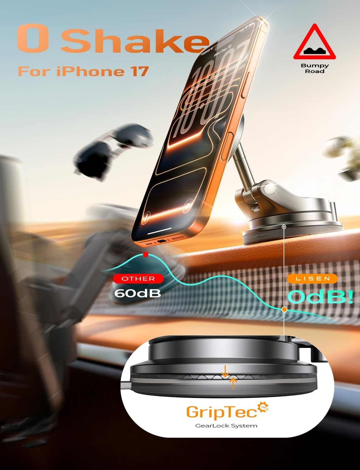 LISEN Vacuum Magnetic Phone Holder for Car, Magsafe Car Mount 360 Adjustable Vacuum Suction Cup, Phone Mount for Car Accessories/Windshield/Mirror/Kitchen/Gym for iPhone 17 Pro Max 16 15 14 13