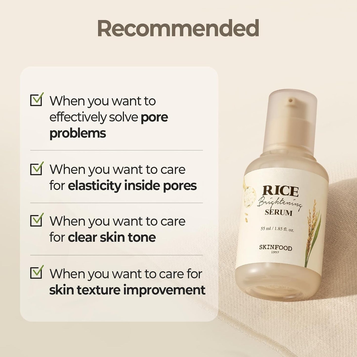 SKINFOOD Rice Daily Serum, Korean Skincare Facial Essence for Glow Glass Skin, Fermented Natural Rice Water Milk for Face, Pore Minimizing, Deep Hydrating, Dark Spot Correcting, 55ml/1.86fl.oz.