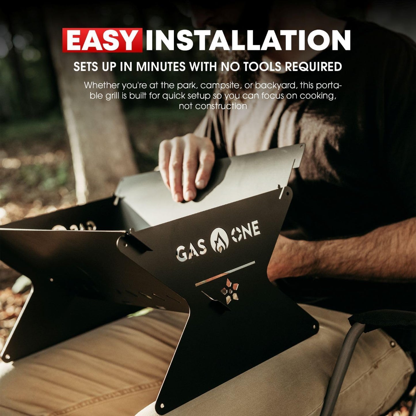 GasOne 15” Portable Charcoal Grill – Foldable BBQ Grill – Camping Grills for Backyard, Bonfire, Patio – Heavy-Duty Portable Fire Pit – Camp Cooking Gear