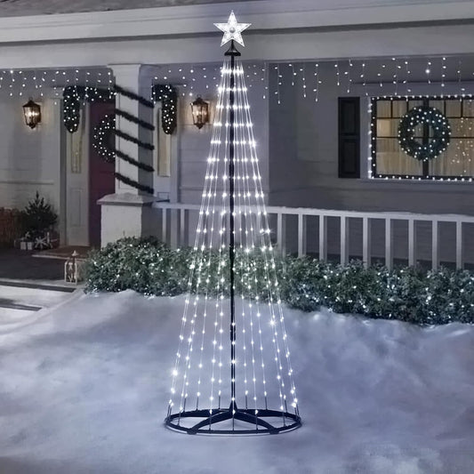 Christmas Outdoor Lighted Trees 7FT Prelit Christmas Cone Tree with 310 LEDs 8 Lighting Modes and Timer for Indoor Outdoor Xmas Porch Lawn
