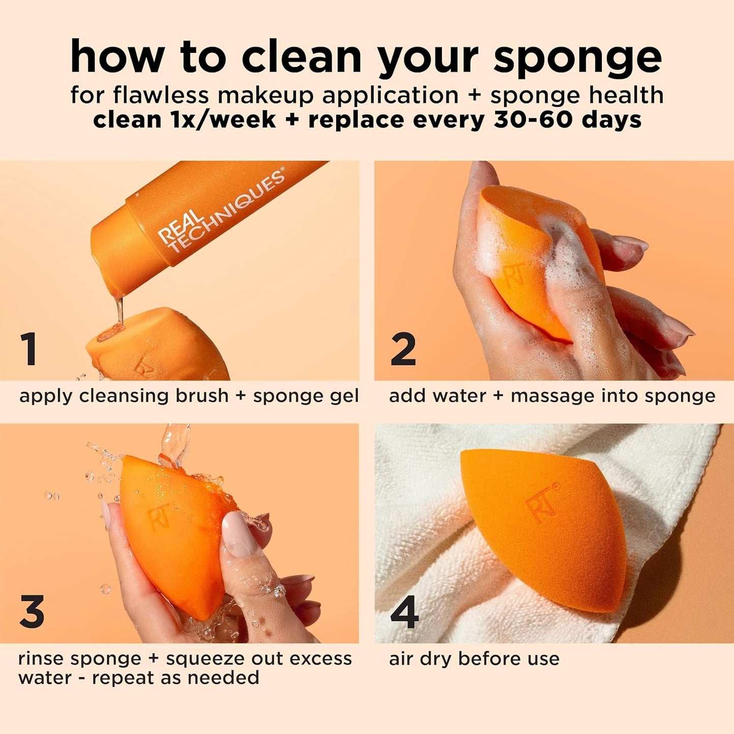 Real Techniques Miracle Complexion Beauty Sponge Makeup Blender, Set of 4