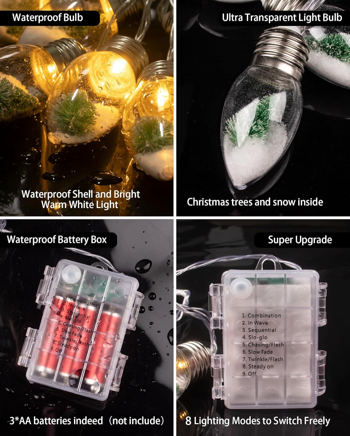 2Pcs Christmas Snow Globe String Lights Indoor Decorations 6.6 FT Battery Operated Powered String Lights for Christmas Tree Snow Scene in 20 Clear Bulbs Decor for Home Bedroom Fireplace Xmas Lights