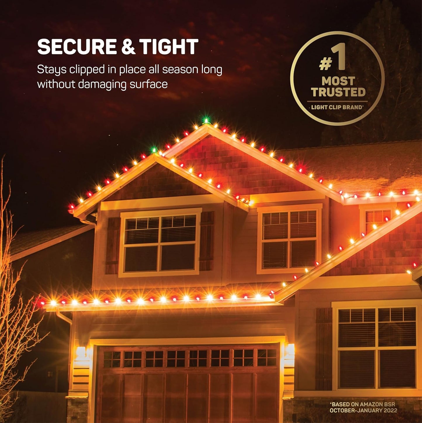 All-Purpose Holiday Light Clips [Set of 200] Christmas Clips, Outdoor Light Clips - Mount to Shingles & gutters - Works with Mini, C6, C7, C9, Rope, Icicle Lights - No Tools Required - USA Made
