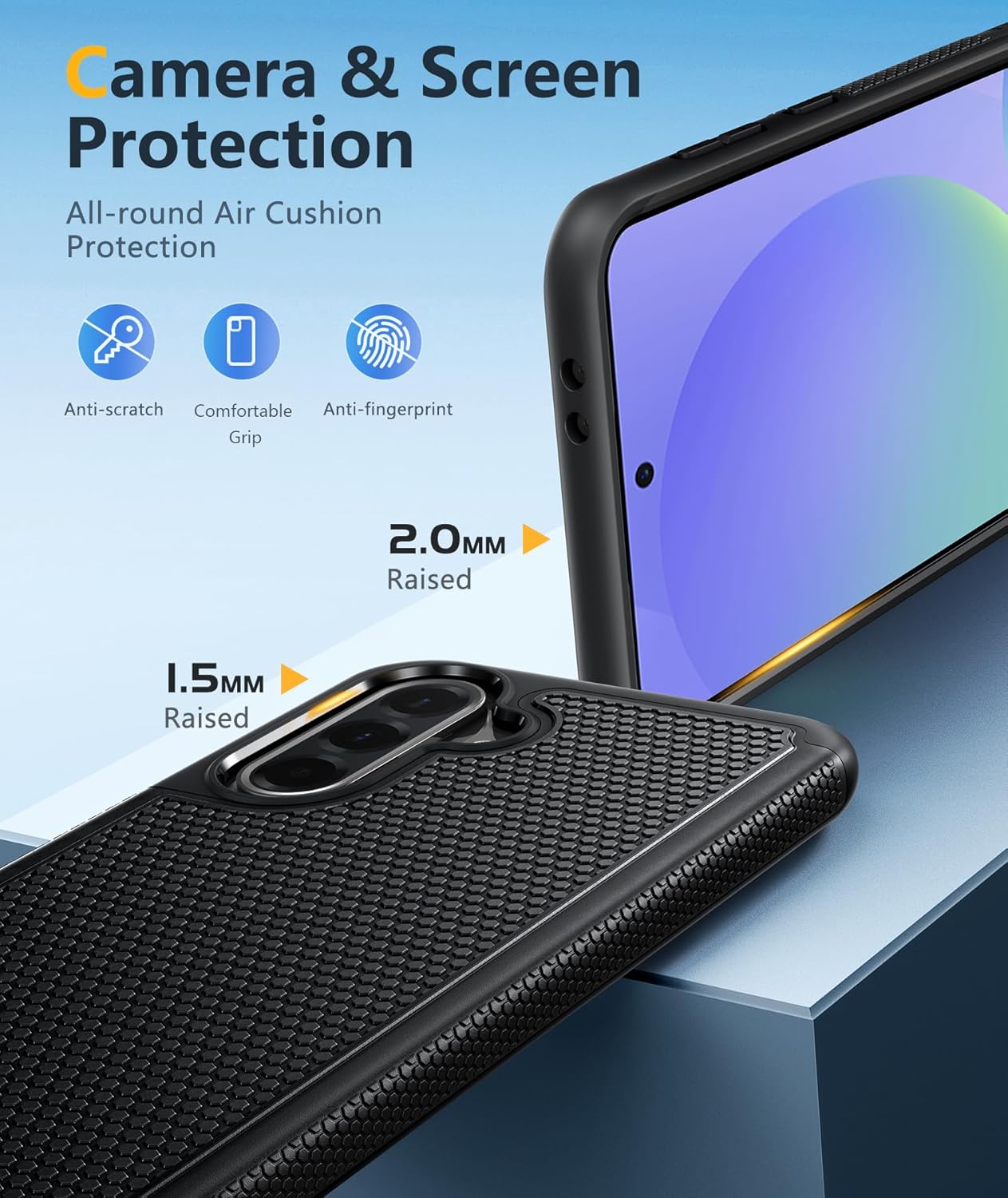 FNTCASE for Samsung Galaxy A16-5G Case: Dual Layer Protective Heavy Duty Cell Phone Cover with Non Slip Textured Back - Shockproof Rugged Military Grade Drop Protection Bumper Tough Black