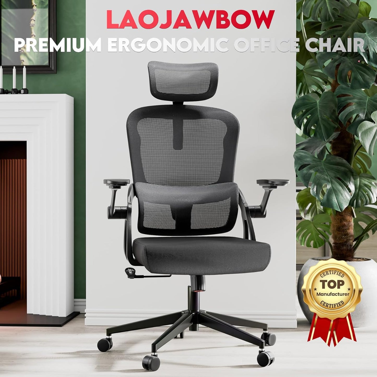 Big and Tall Ergonomic Office Chair - 400LB Comfy Desk Chairs with Headrest and Back Support, Heavy Duty Mesh Computer Chairs with Wheels and Arms for Home Office, Study, Bedroom and Dorm