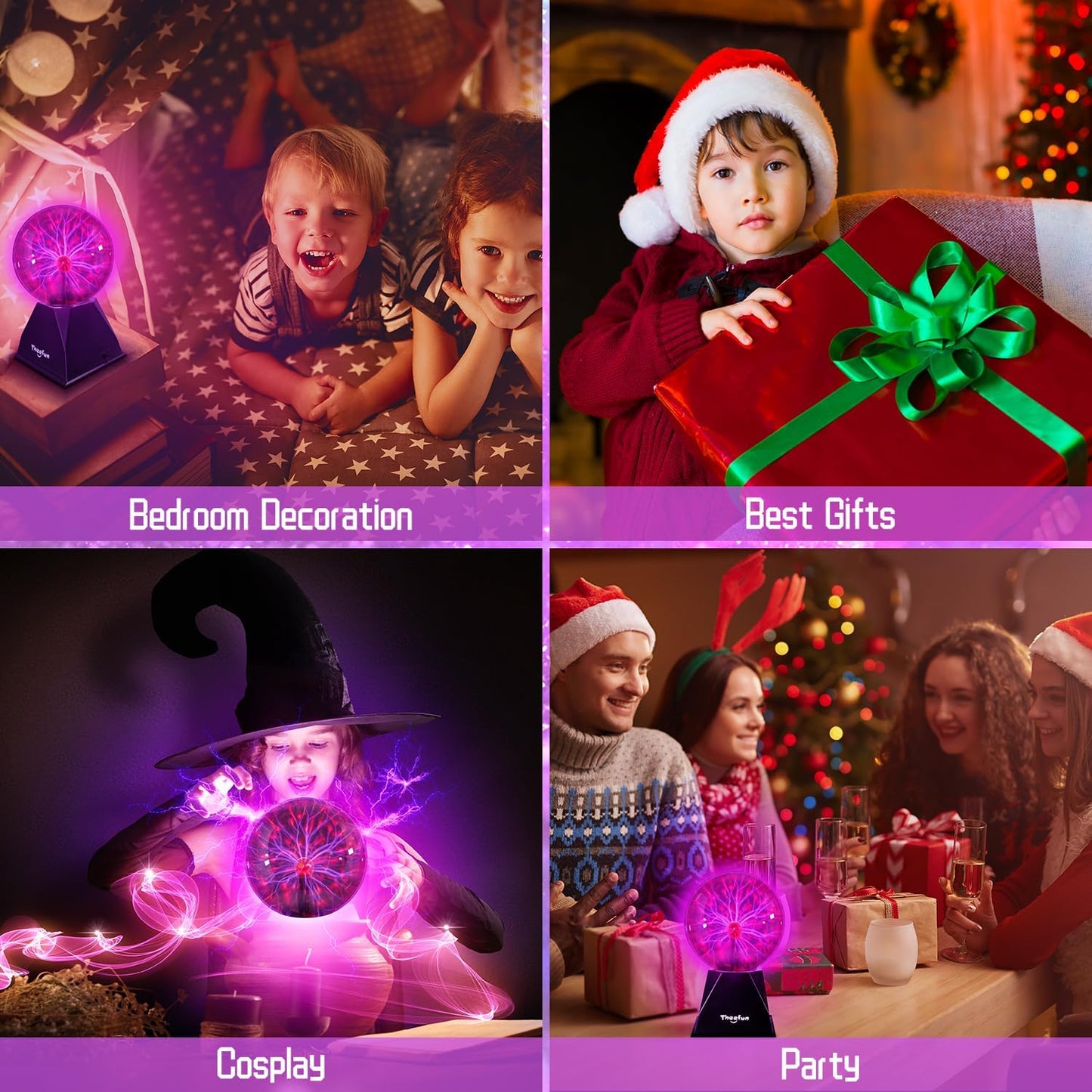 Theefun Plasma Ball: 6 Inch Plasma Globe Touch & Sound Sensitive Ball Lamp Electric Lightning Novelty Light for Parties, Home, Prop, Room Decoration, Christmas Gifts