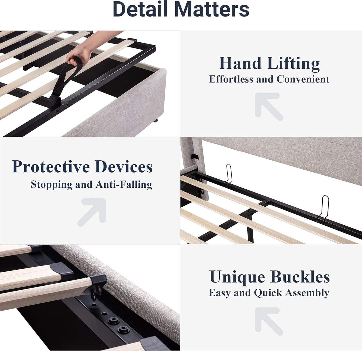 Allewie King Size Lift Up Storage Bed, Modern Wingback Headboard, Hydraulic Support, No Box Spring Needed, Light Beige