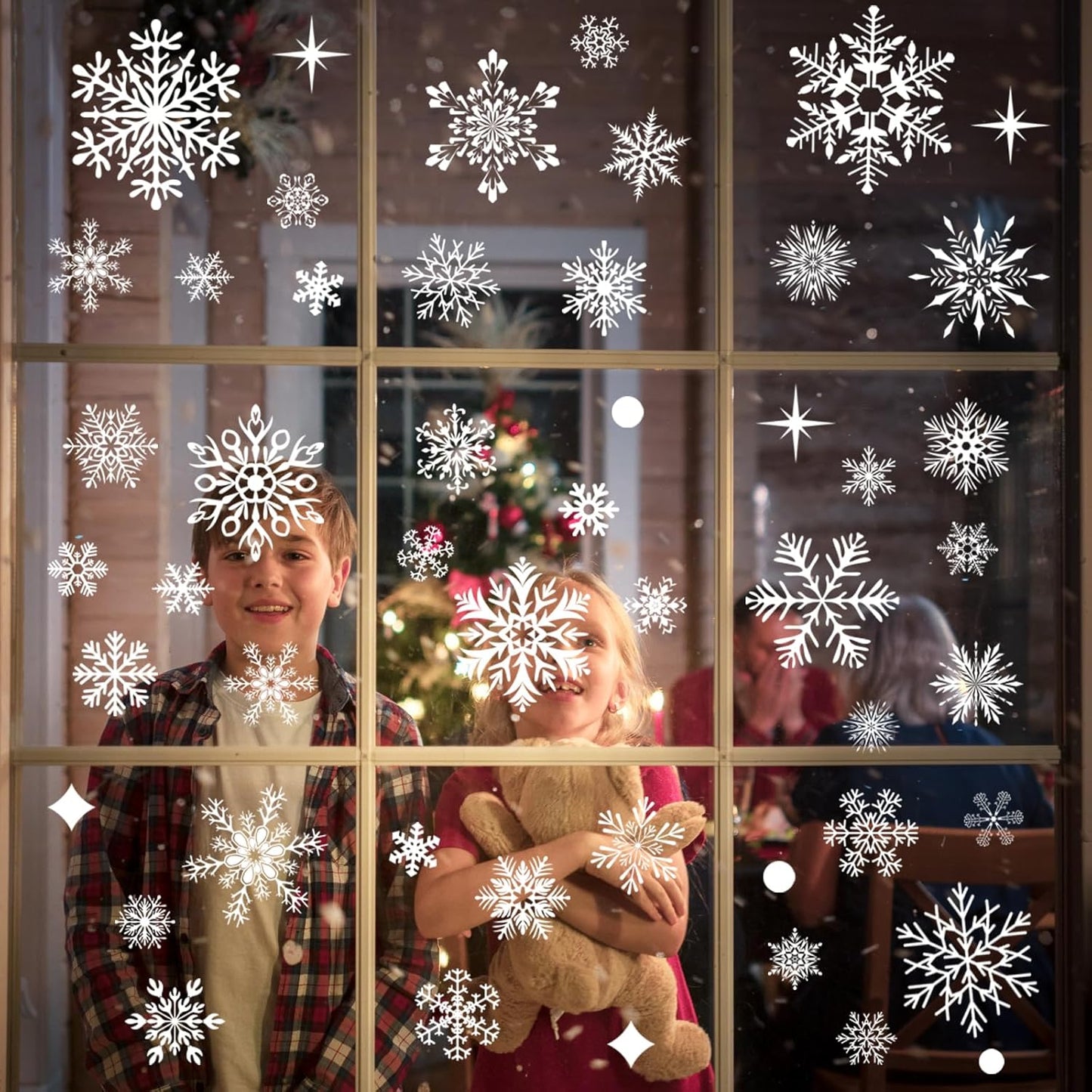 438Pcs Snowflake Window Cling Stickers for Christmas Decorations, 10 Sheets Christmas Window Clings of Different Shapes Xmas Decals for Glass Home Decor Indoor and Outdoor Party Supplies