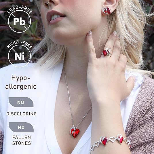 Leafael Valentine's Day Gift Necklaces for Women, Infinity Love Birthstone Heart Crystal Pendant, Birthday Anniversary Jewelry for Wife, Mom, and Her, Silver Plated, 18" + 2" Adjustable Chain