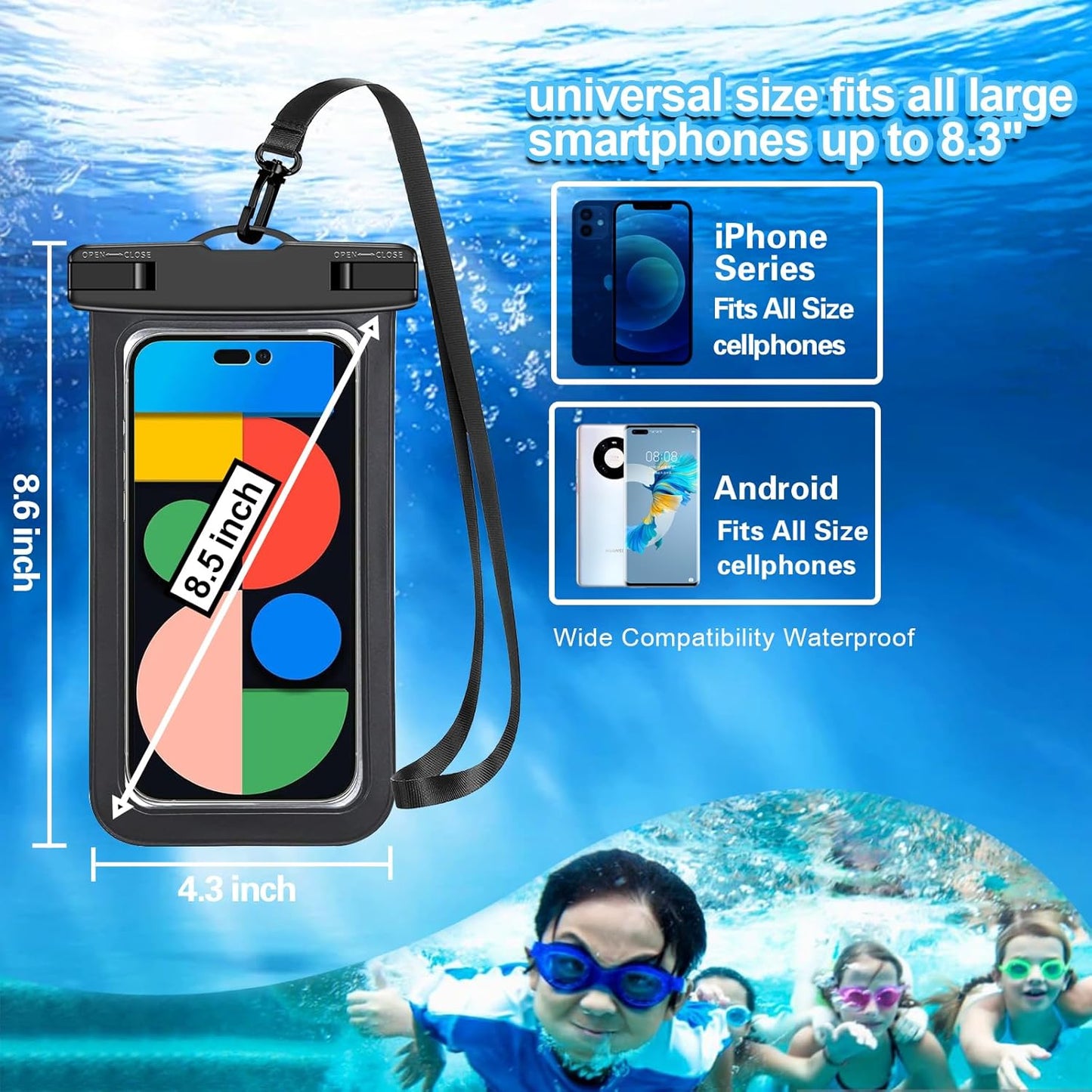 5 Pack Multicolor Universal Waterproof Phone Pouch, Phone Waterproof Case Dry Bag (Protection Level: IP68) Outdoor Sports for Apple iPhone,Samsung,and More(Black,Blue,Pink,Orange,Green)
