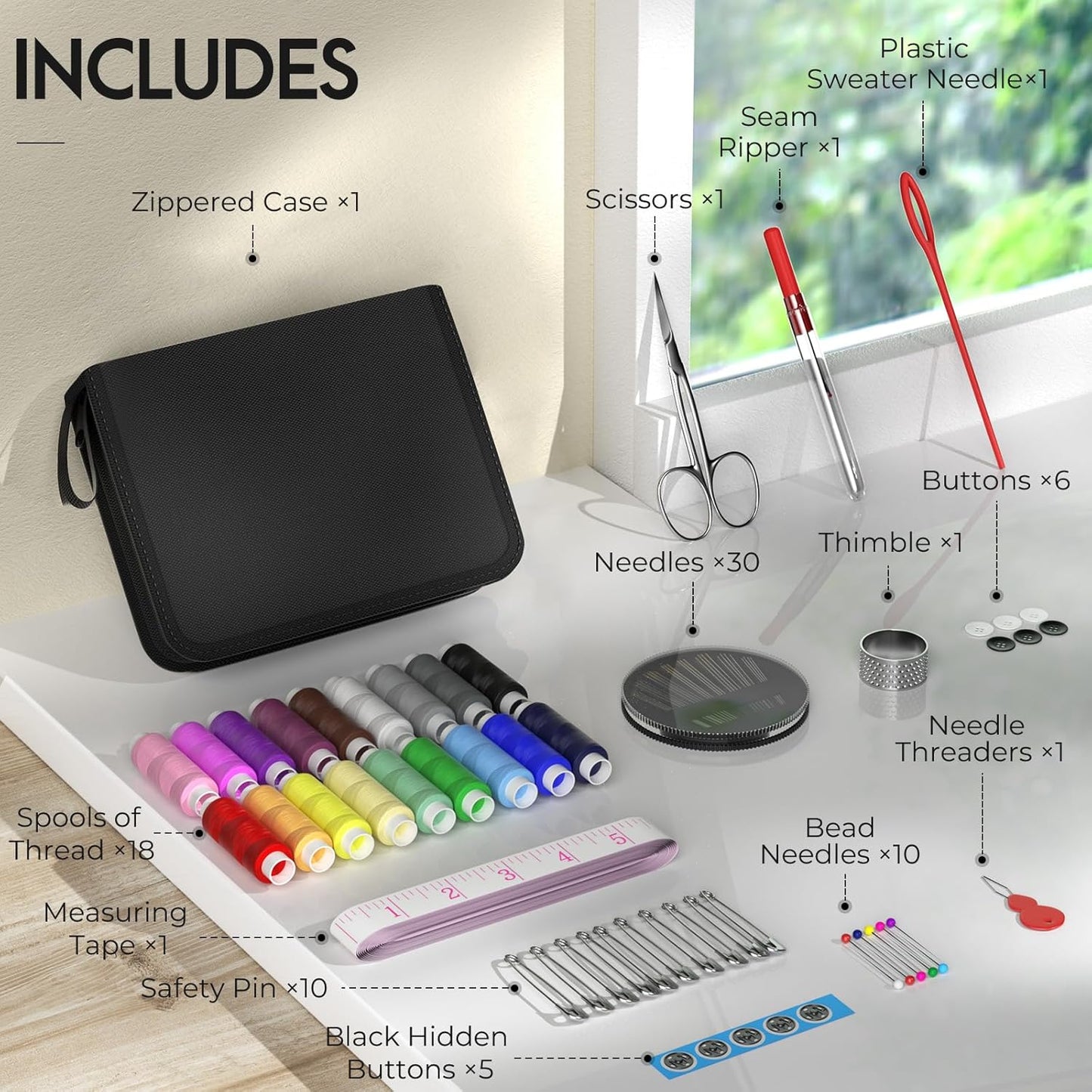 Coquimbo Sewing Kit Stocking Stuffers Christmas White Elephant Gifts for Adults Teen Girls Grandma Beginner Traveler, Portable Sewing Supplies Accessories with Thread, Needles, Scissors (Black, M)