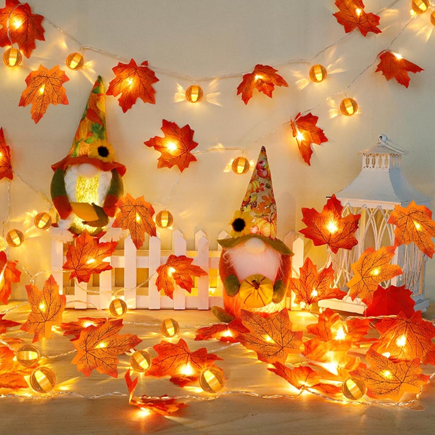 3 Pack Fall Garland with Pumpkin Lights & Enlarged Maple Fall Halloween String Lights Pumpkin Decor, 30Ft 60LED Waterproof Battery Operated Fall Decorations for Home Thanksgiving Decor Indoor Outdoor