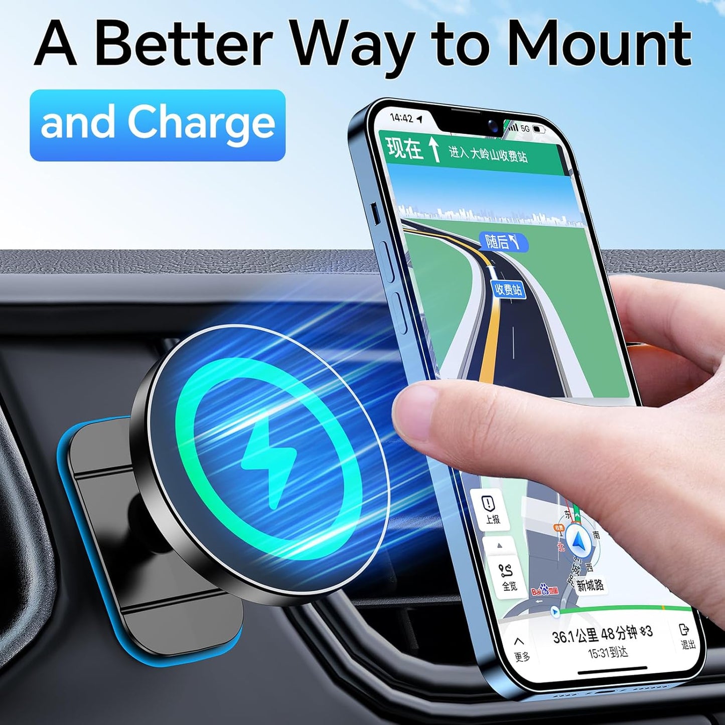 Coolpow for Magsafe Car Mount Charger【100% Stable】 15W Magsafe Car Charger Magnetic Phone Holders for Your Car Accessories for Women Men Car Phone Holder Wireless Car Charger for iPhone 17 16 15 14 13