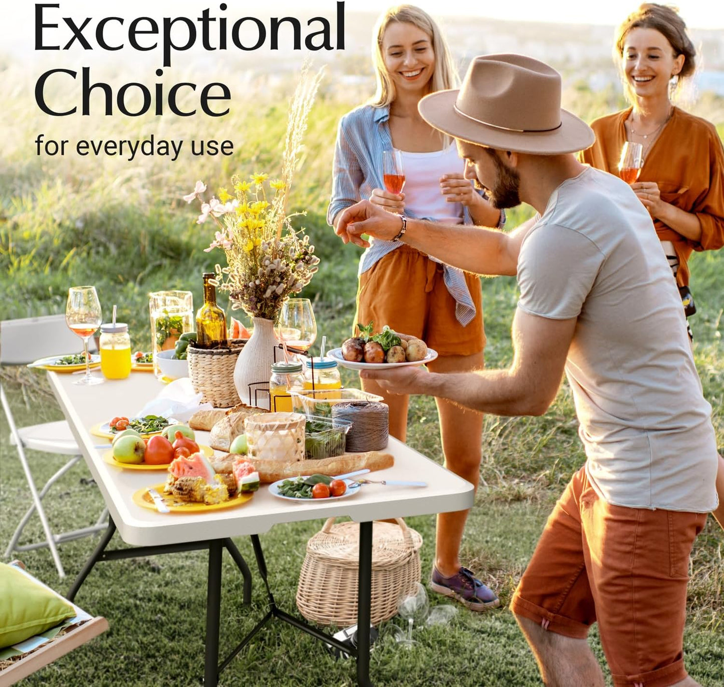 6 Feet Foldable Table with Built in Handle & Steel Legs | 6FT Heavy Duty Folding Portable | Perfect for Party, Dining, Wedding, Events, Picnic Indoor, Outdoor, Camping, Utility, Folding - 6 Foot