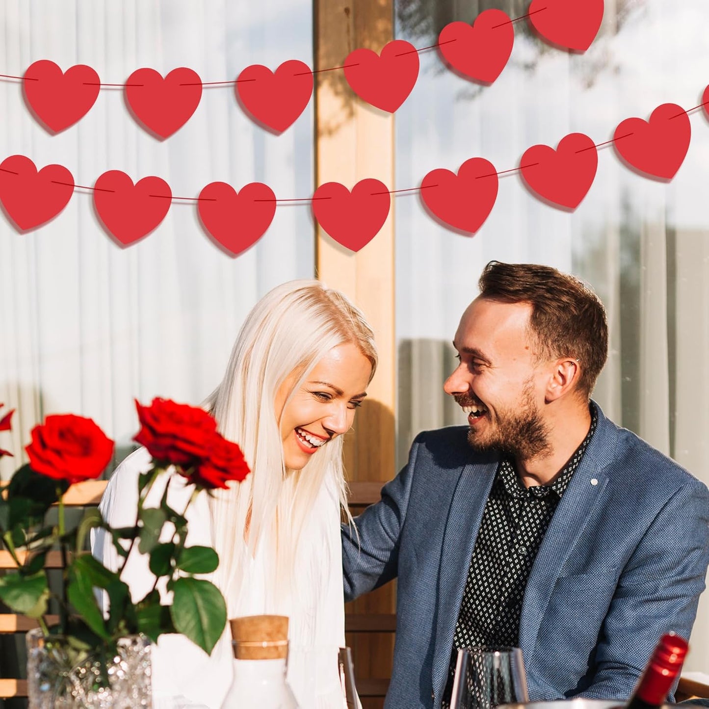 OHOME Valentines Day Decorations - Valentines Banner - Valentines Decor Red Heart Garland 40 Pack Valentines Day Backdrop Galentines Day Decorations Party Favors for Door Wall Classroom School Home