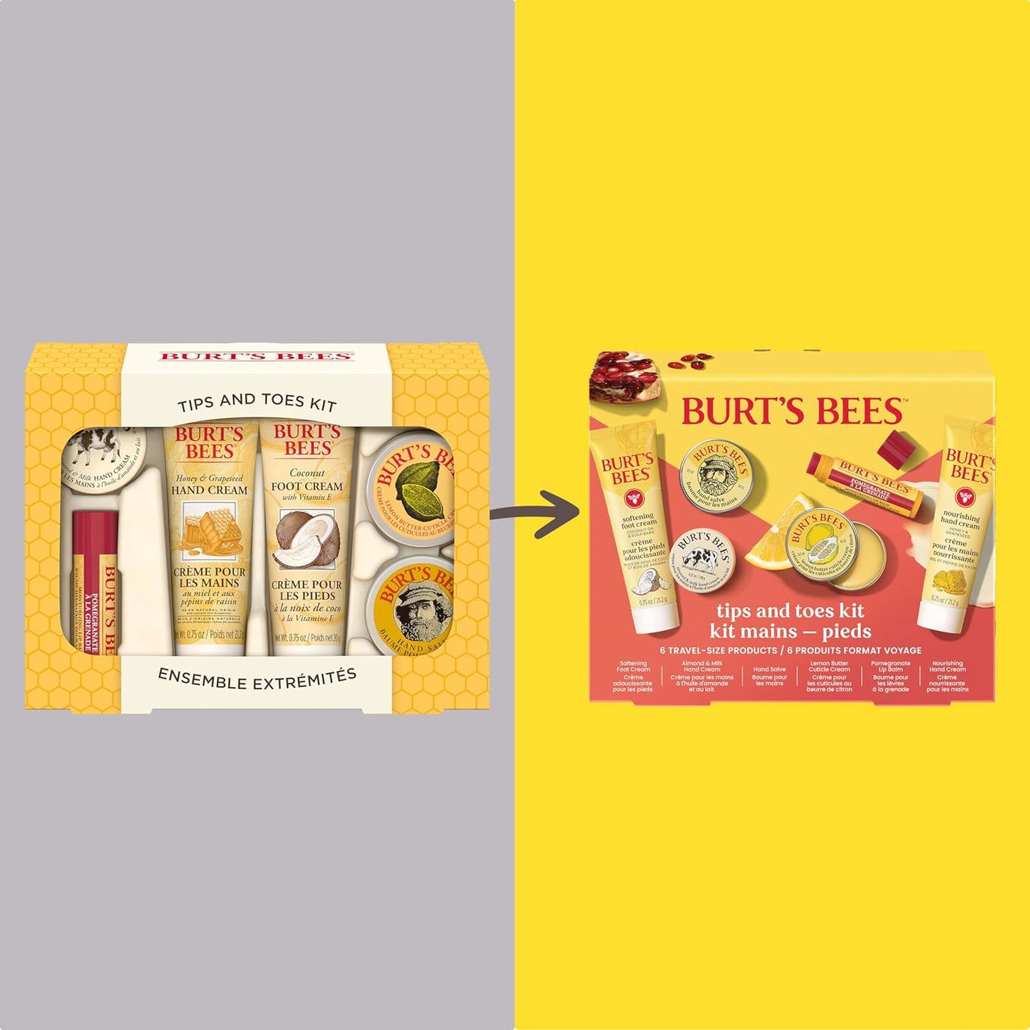 Burt's Bees Gifts Ideas, Tips and Toes Kit, 6 Travel Size Products - Pomegranate Moisturizing Lip Balm, 2 Hand Creams, Foot Cream, Cuticle Cream, and Hand Salve