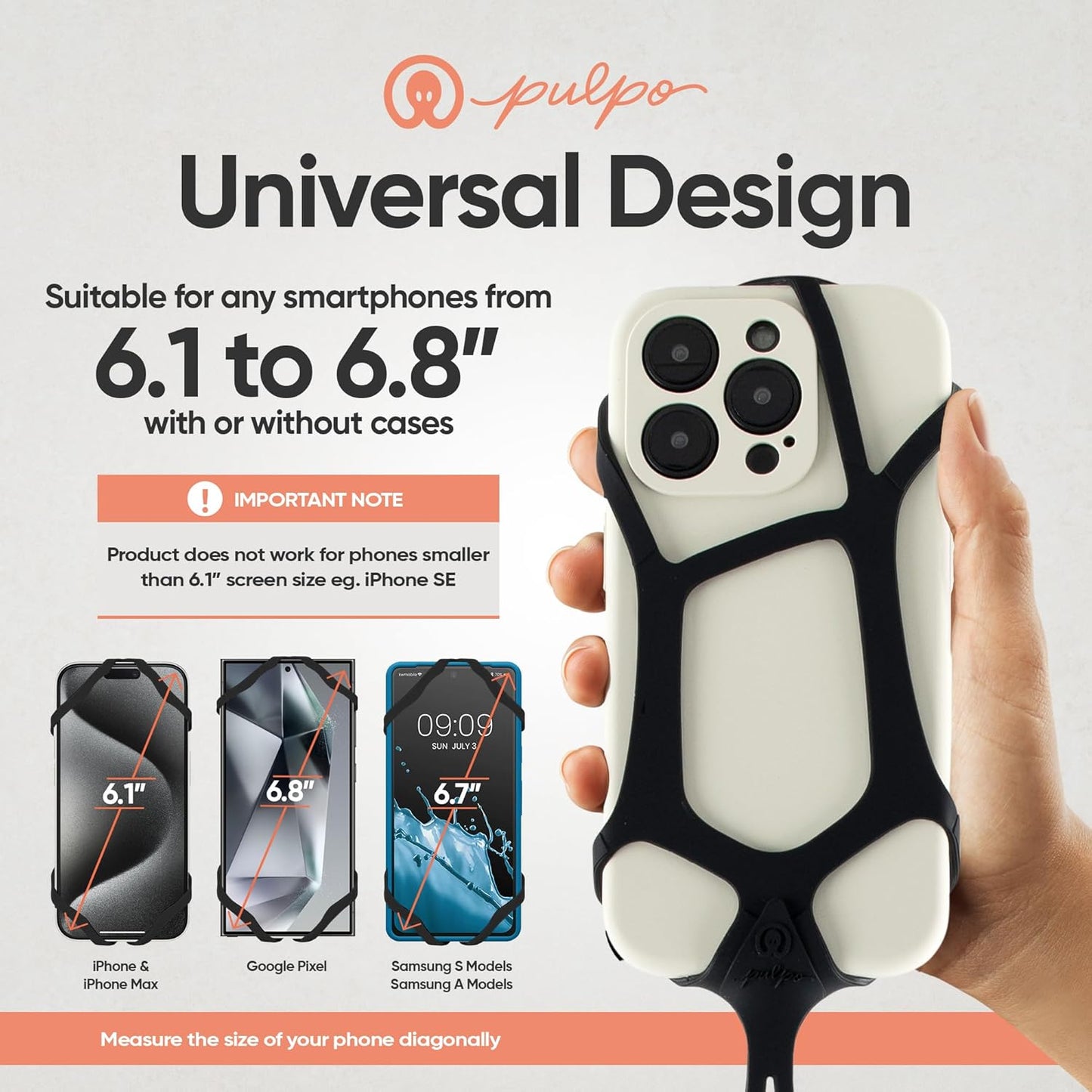 Pulpo Safety Cell Phone Lanyard Black Fits Smartphones 6.1" to 6.8” - Anti Theft Phone Strap for Men & Women, Lanyards for Phones, Hiking Phone Holder & Cellphone Lanyard, Silicone Crossbody Straps