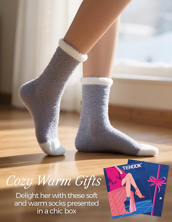 TEHOOK Warm & Cozy Valentines Gifts for Women, Fluffy Fuzzy Plush Sleeping Slipper Socks - Soft Warm Fabric