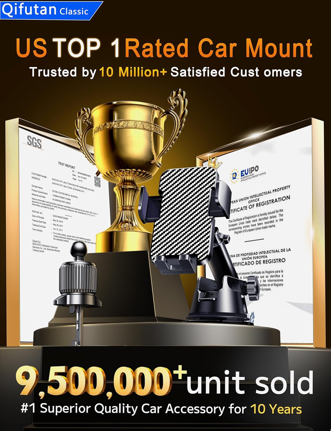 Qifutan Dash Mounted Holders Phone Holders for Your Car Phone Mount for Car Windshield Dashboard Air Vent Universal Desk Mounts Hands Free Automobile Cell Phone Holder Fit for iPhone Smartphone