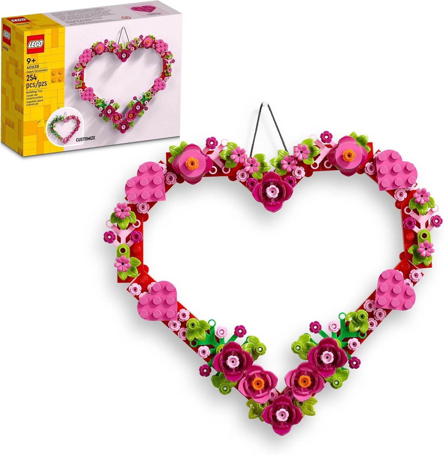 LEGO Heart Ornament Building Toy Set - Gifts & Craft for Valentines Day - Fun Arts and Crafts Idea for Girls and Boys, Ages 9+ - Display on The Wall as Home Decoration - 40638