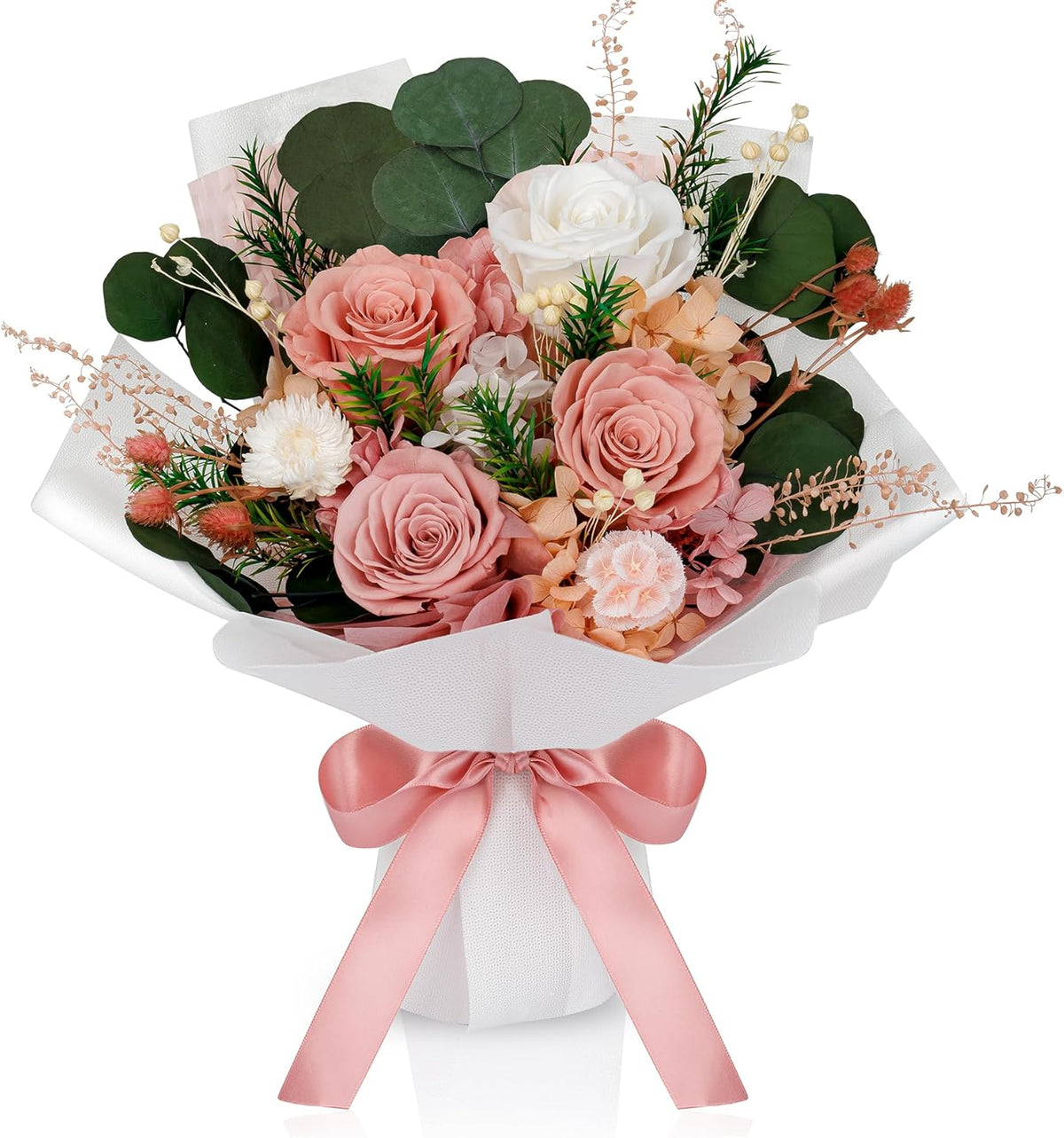 Perfectione Roses 4 Roses Mixed Bouquet for Mother's Day, Flowers for Delivery, Preserved Flowers Birthday Gift for Women Mom Wife Grandma Her, Dusty Rose