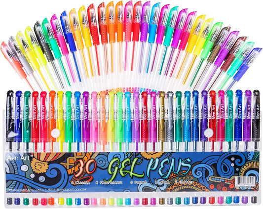 Gel Pens for Adult Coloring Books, 30 Colors Fine Point Gel Marker Pen with 40% More Ink for Drawing, Bullet Journaling, School Craft Supplies